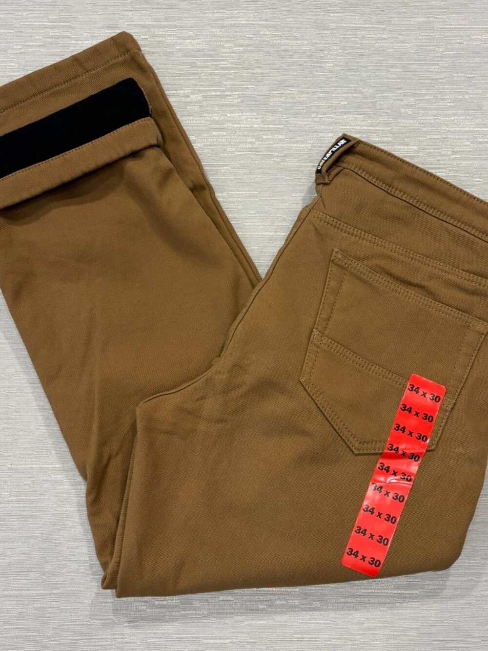 CAT Caterpillar Work Pants Mens 34 x 30 Brown Canvas Fleece Lined Insulated